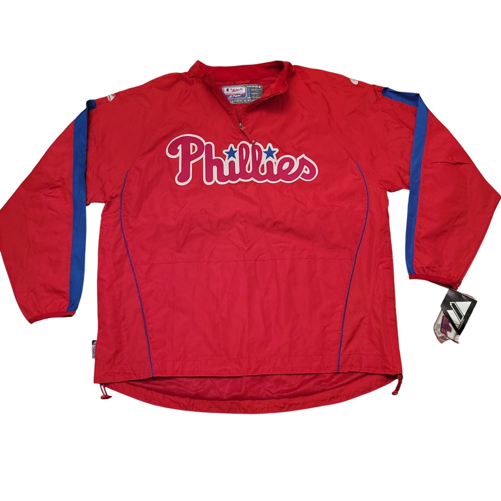 Majestic XL Pullover Red Phillies MLB Cool Base Windbreaker Baseball Sports